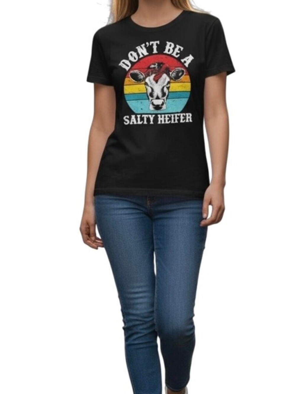 Gildan Women's Don’t Be A Salty Heifer Graphic T-Shirt Black Short Sleeve Crew M